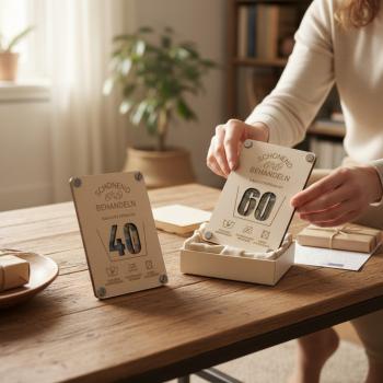 Geldgeschenk aus Holz - Geburtstagskarte 40 50 60 70 - Geldkarte aus Holz - Schonend Behandeln - Runder Geburtstag
